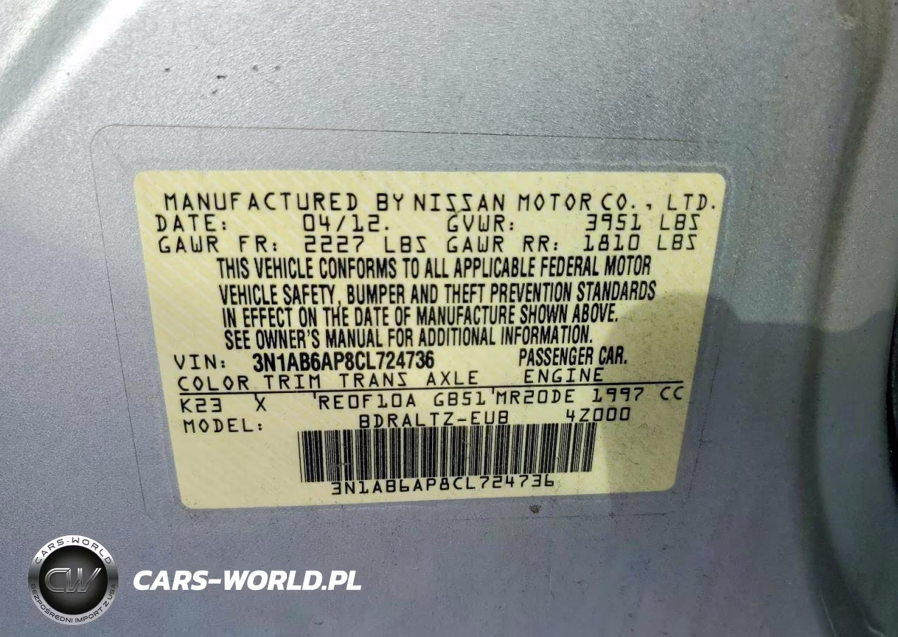 2012 Nissan Sentra 2.0 VIN:3N1AB6AP8CL724736 - 12