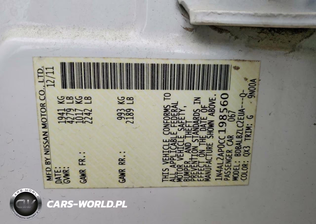 2012 Nissan Altima 2.5 VIN:1N4AL2AP0CC198560 - 12