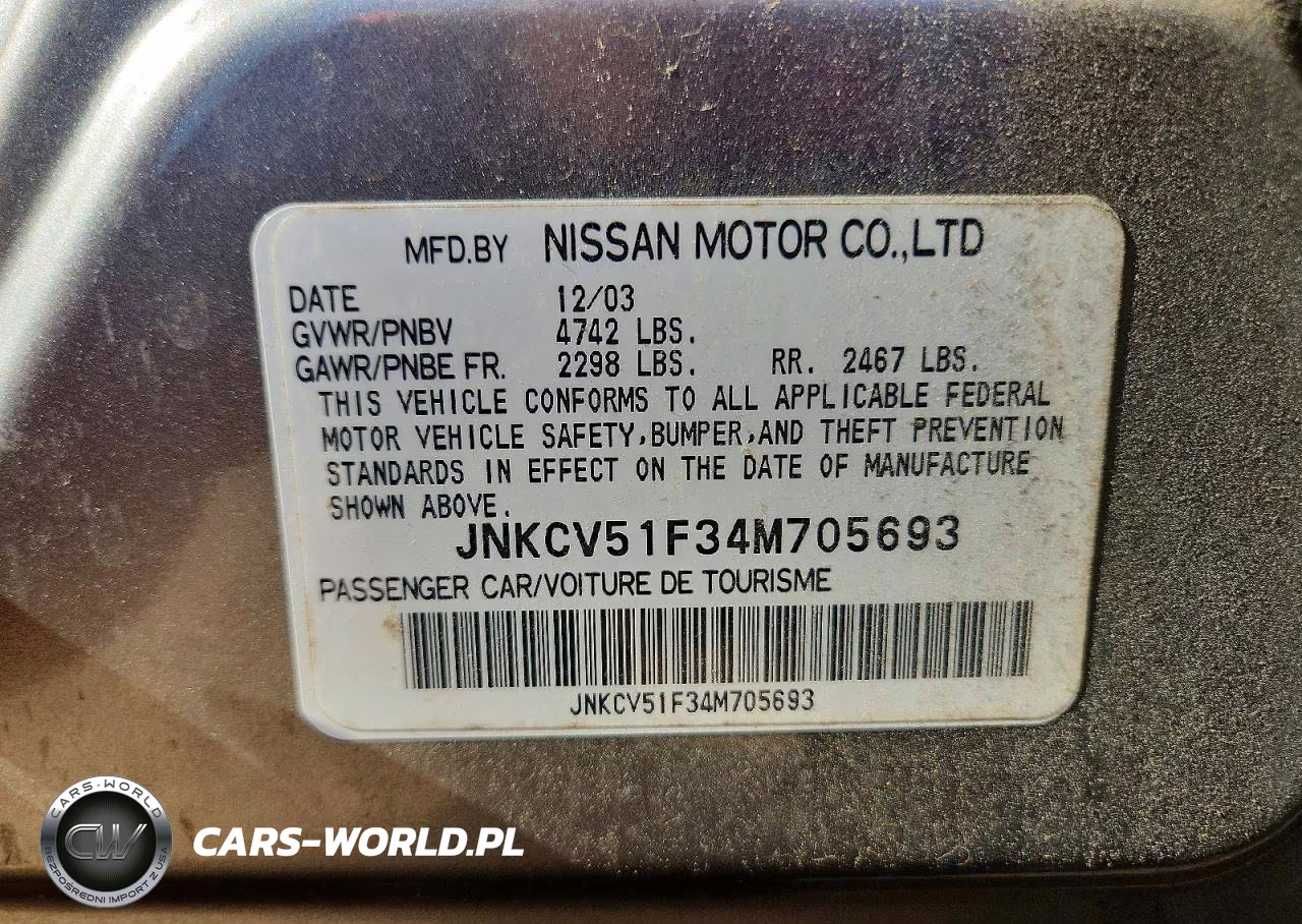 2004 Infiniti G35 Base VIN:JNKCV51F34M705693 - 12