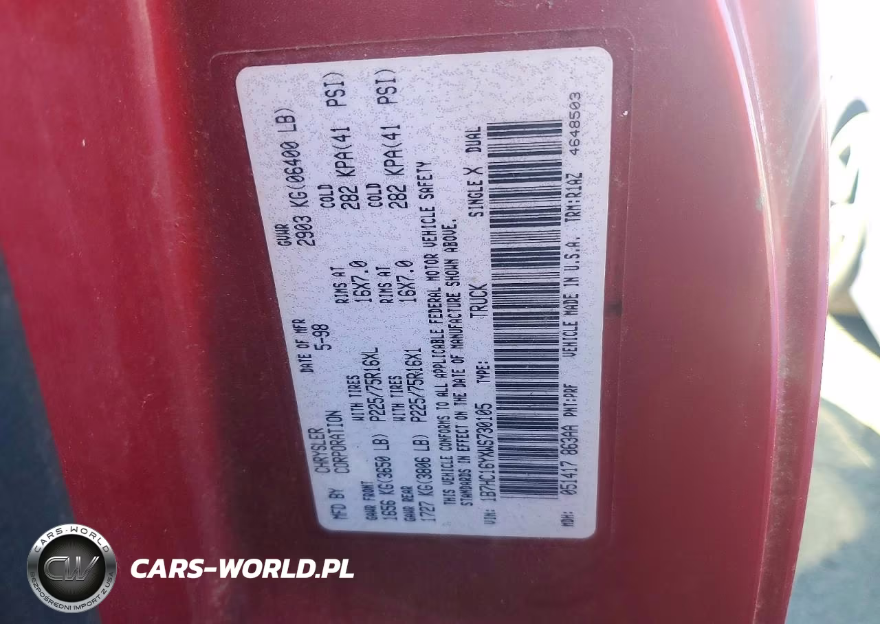 1998 Dodge Ram 1500 VIN:1B7HC16YXWS730105 - 12