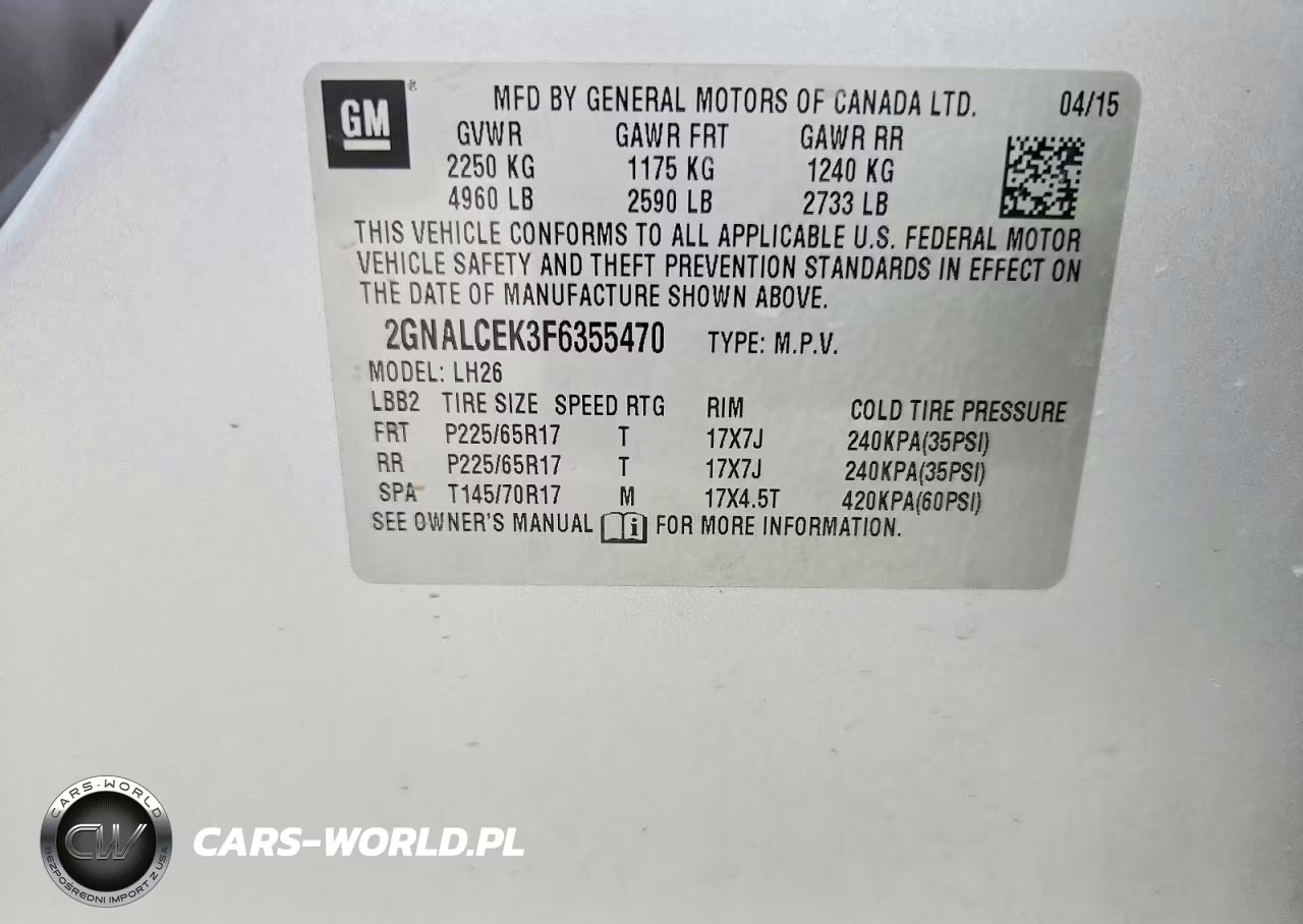 2015 Chevrolet Equinox Lt VIN:2GNALCEK3F6355470 - 14