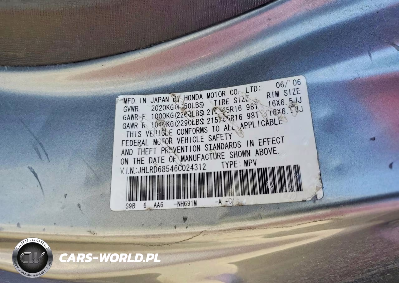 2006 Honda Cr-V Lx VIN:JHLRD68546C024312 - 13