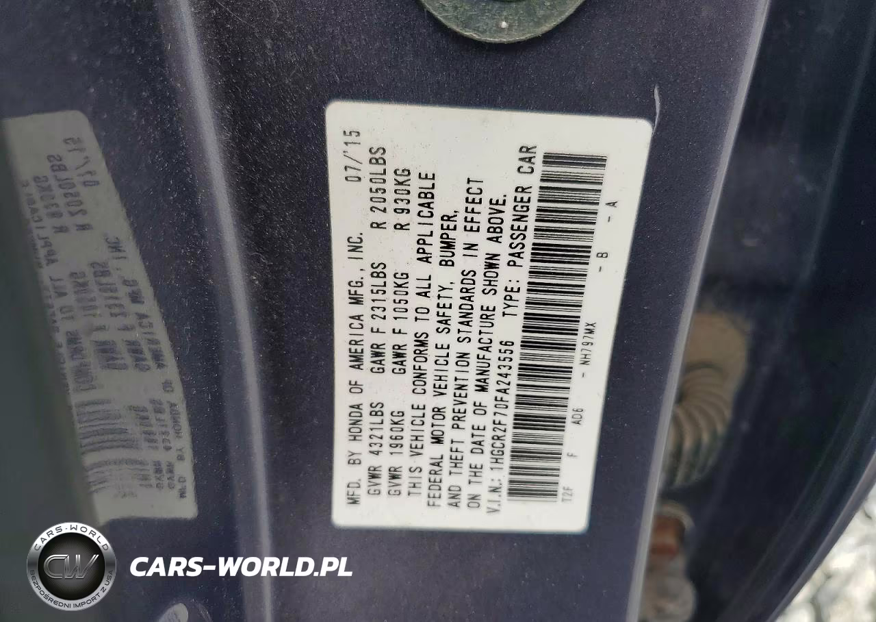2015 Honda Accord Ex VIN:1HGCR2F70FA243556 - 12