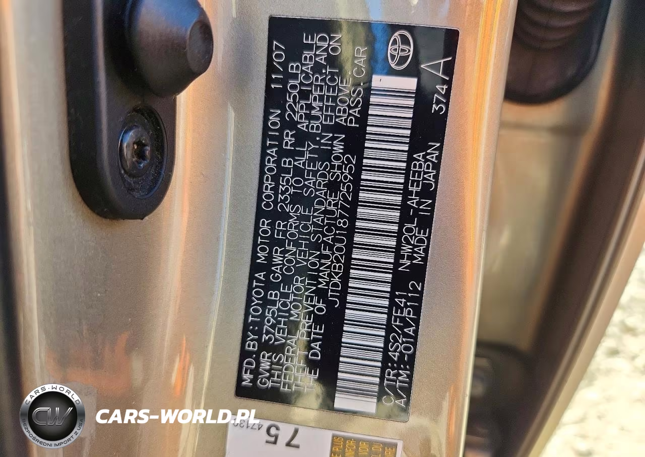 2008 Toyota Prius Base VIN:JTDKB20U187725952 - 12