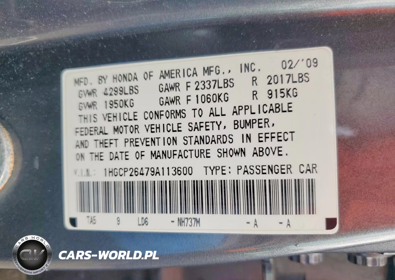 2009 Honda Accord Lxp VIN:1HGCP26479A113600 - 12