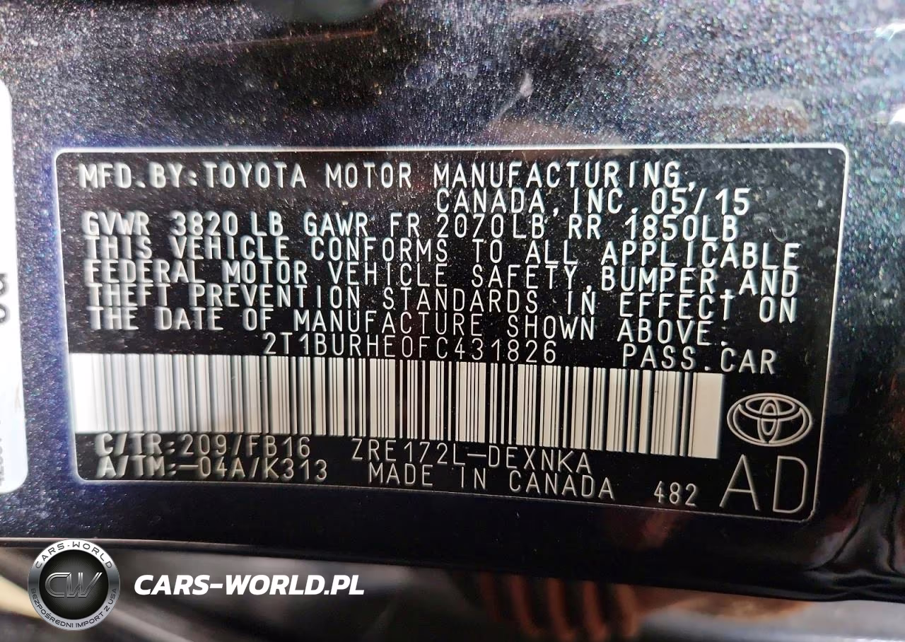 2015 Toyota Corolla Le VIN:2T1BURHE0FC431826 - 12