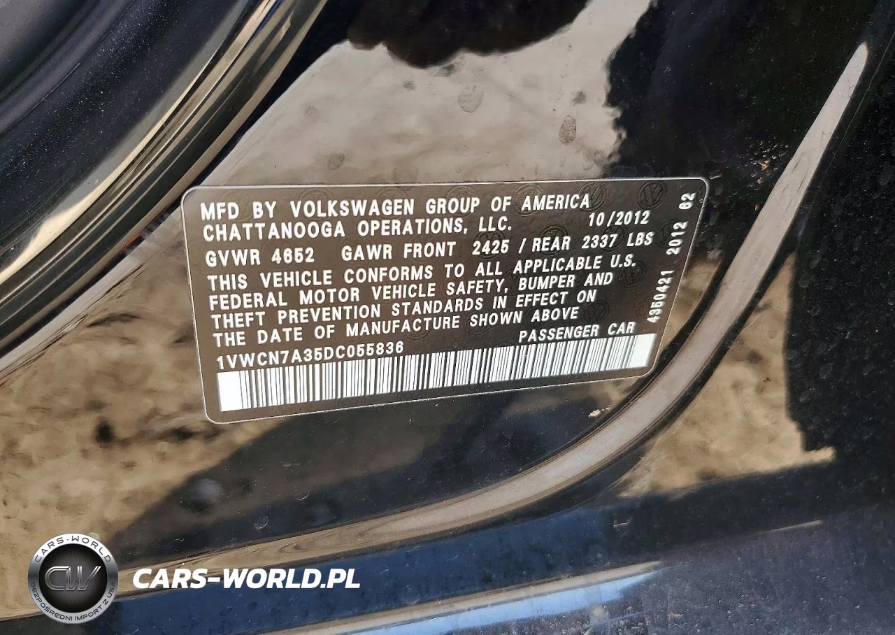 2013 Volkswagen Passat Sel VIN:1VWCN7A35DC055836 - 12