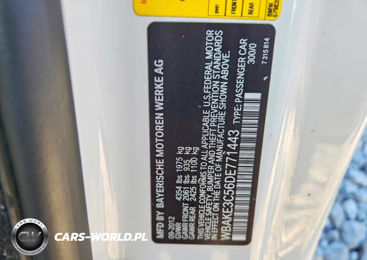 2013 BMW 328 I VIN:WBAKE3C56DE771443 - 12