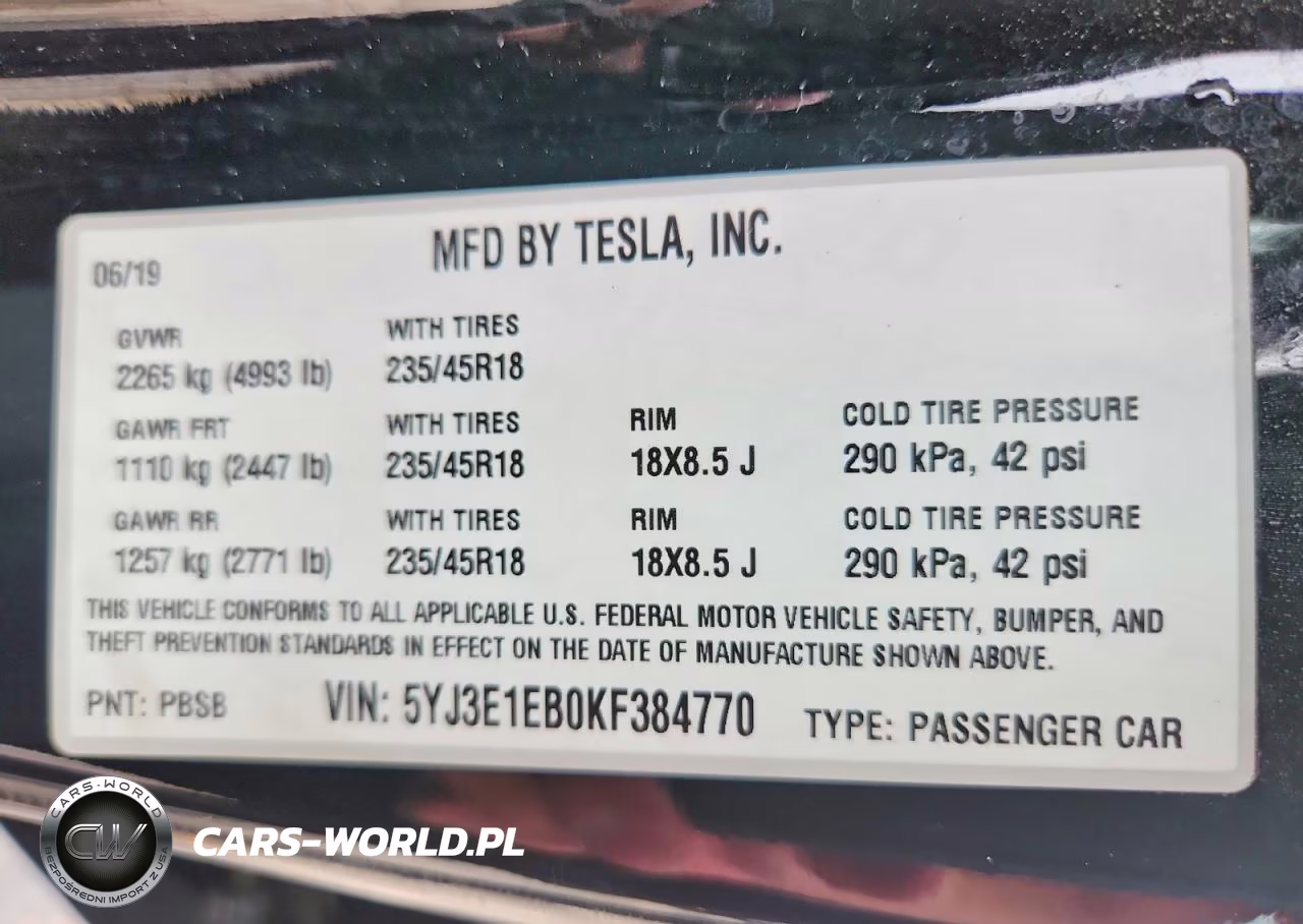 2019 Tesla Model 3 VIN:5YJ3E1EB0KF384770 - 12
