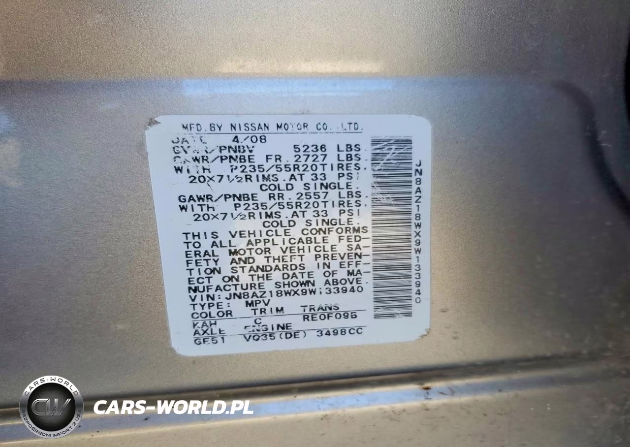 2009 Nissan Murano S VIN:JN8AZ18WX9W133940 - 13