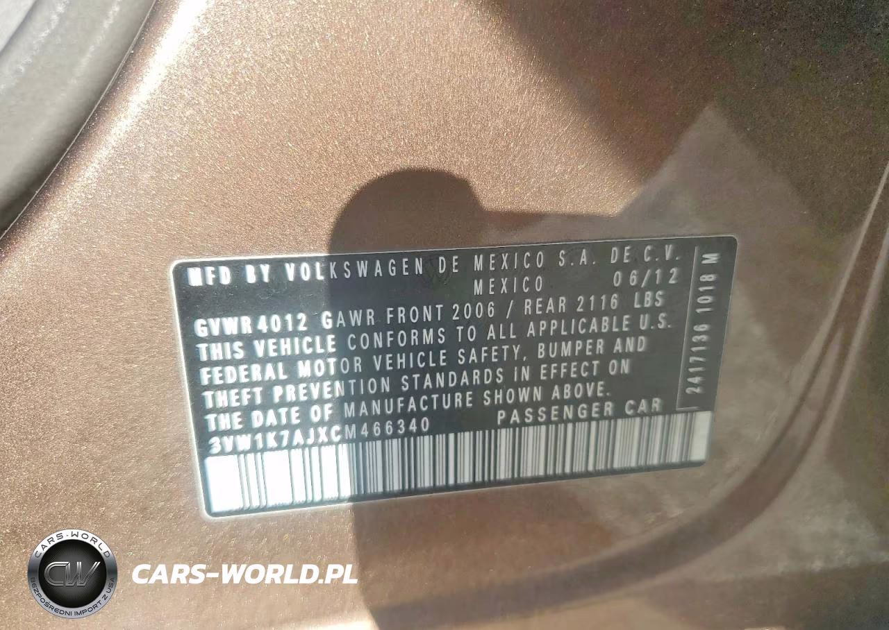 2012 Volkswagen Jetta Base VIN:3VW1K7AJXCM466340 - 12