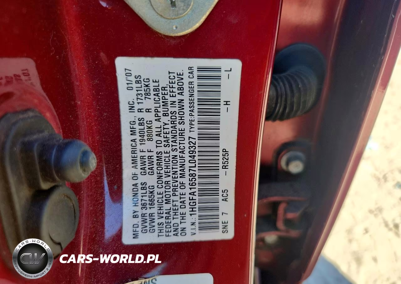 2007 Honda Civic Lx VIN:1HGFA16587L049327 - 12