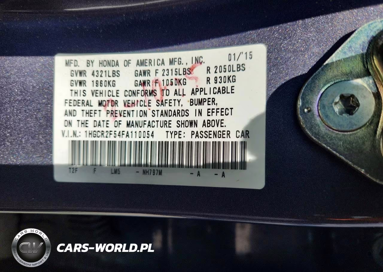 2015 Honda Accord Sport VIN:1HGCR2F54FA110054 - 12