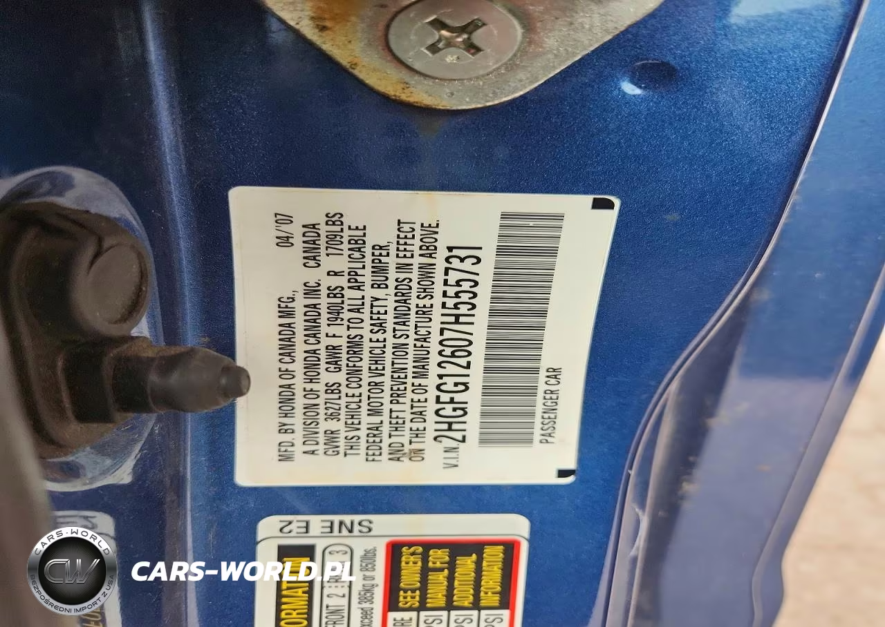 2007 Honda Civic Lx VIN:2HGFG12607H555731 - 13
