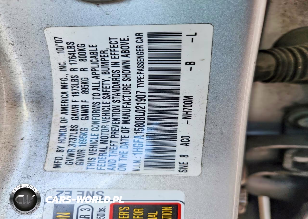 2008 Honda Civic Ex VIN:1HGFA15808L021907 - 12