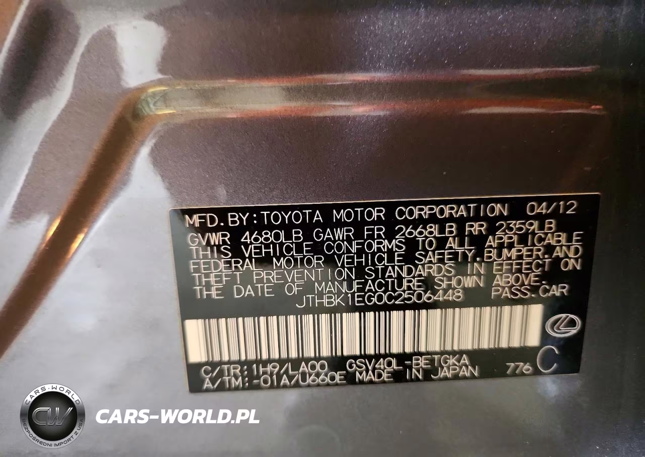 2012 Lexus Es 350 VIN:JTHBK1EG0C2506448 - 12