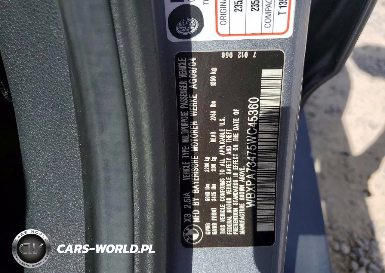2005 BMW X3 2.5I VIN:WBXPA73475WC45360 - 13