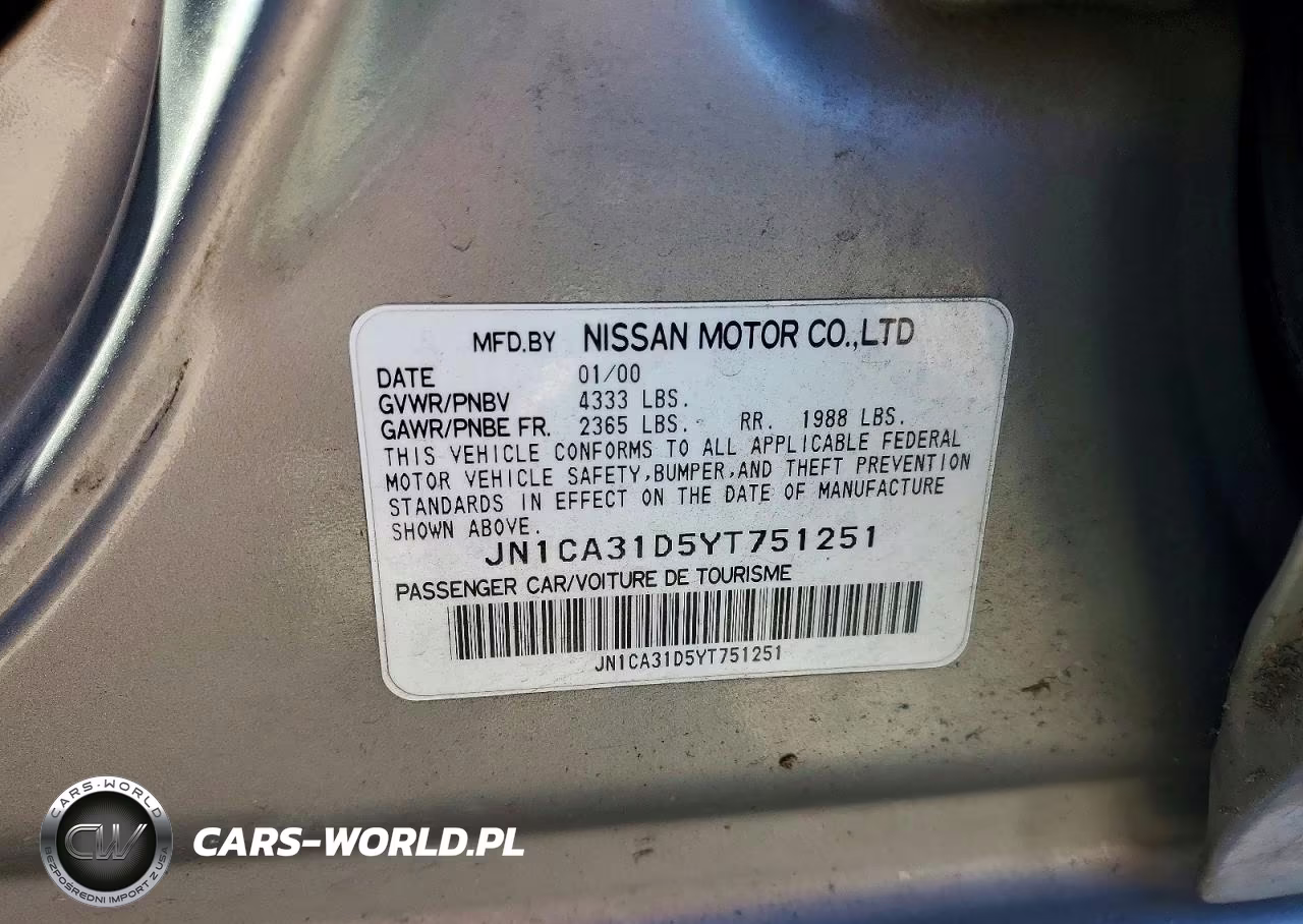 2000 Nissan Maxima Gxe VIN:JN1CA31D5YT751251 - 12