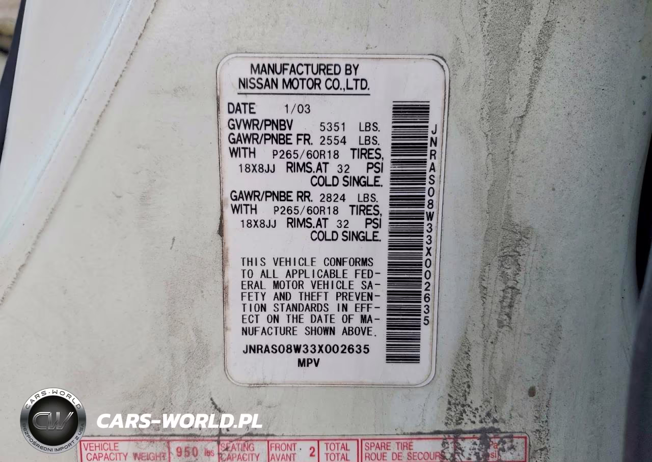 2003 Infiniti Fx35 Base VIN:JNRAS08W33X002635 - 13