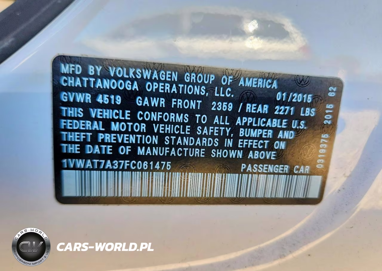 2015 Volkswagen Passat S VIN:1VWAT7A37FC061475 - 12