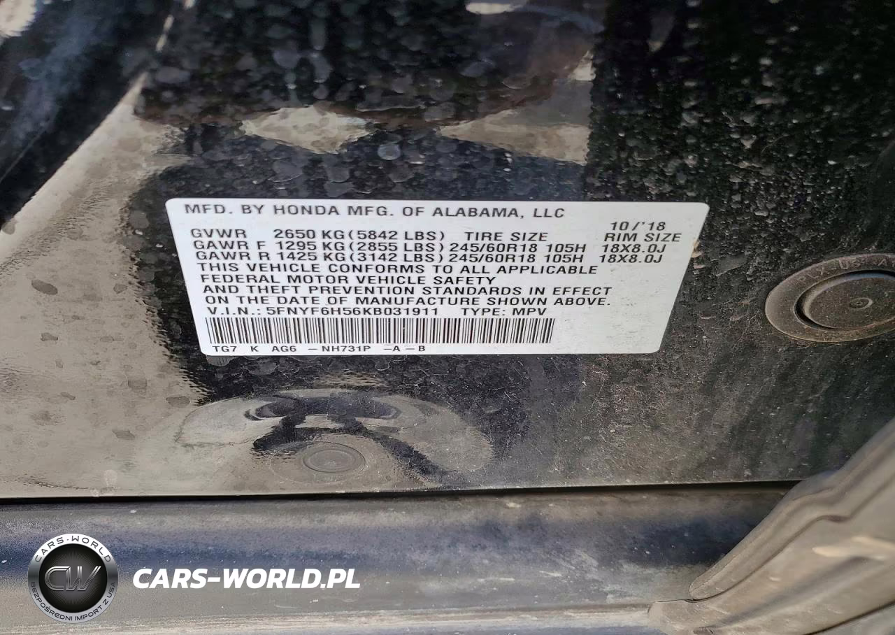 2019 Honda Pilot Exl VIN:5FNYF6H56KB031911 - 14
