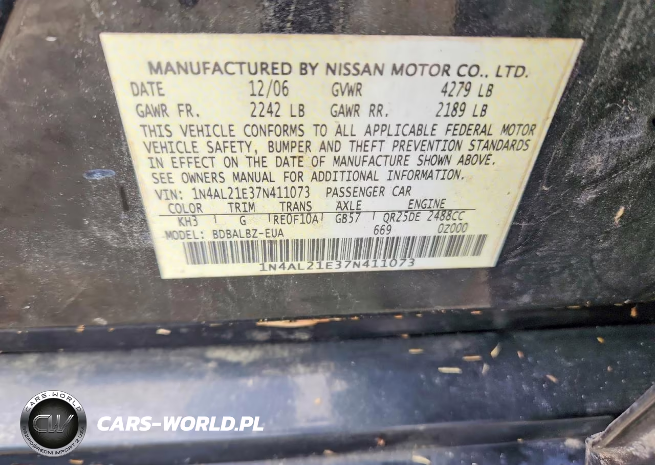 2007 Nissan Altima 2.5 VIN:1N4AL21E37N411073 - 12
