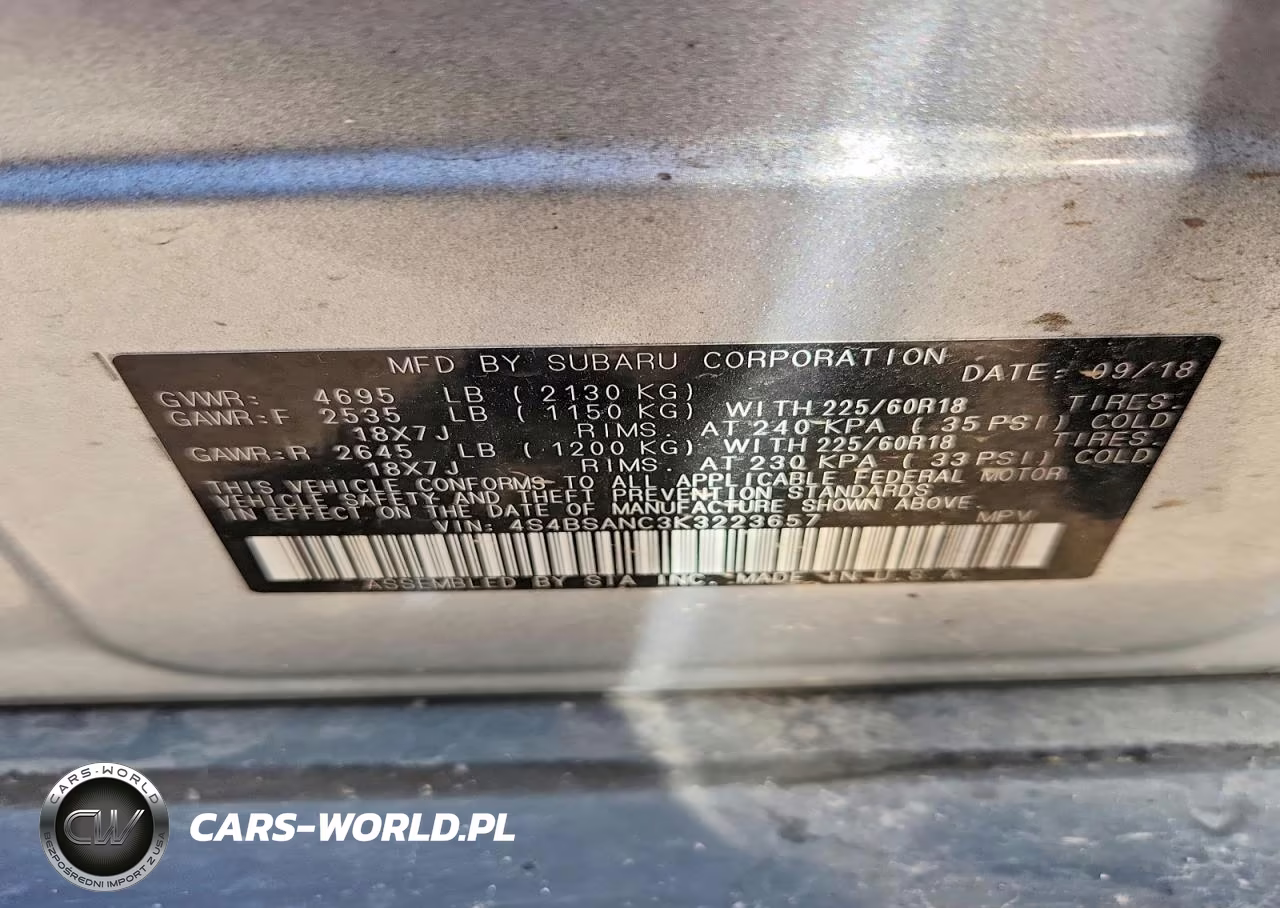 2019 Subaru Outback 2.5I Limited VIN:4S4BSANC3K3223657 - 13