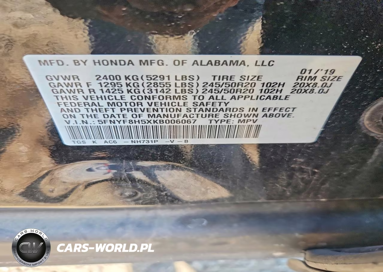 2019 Honda Passport Exl VIN:5FNYF8H5XKB006067 - 13