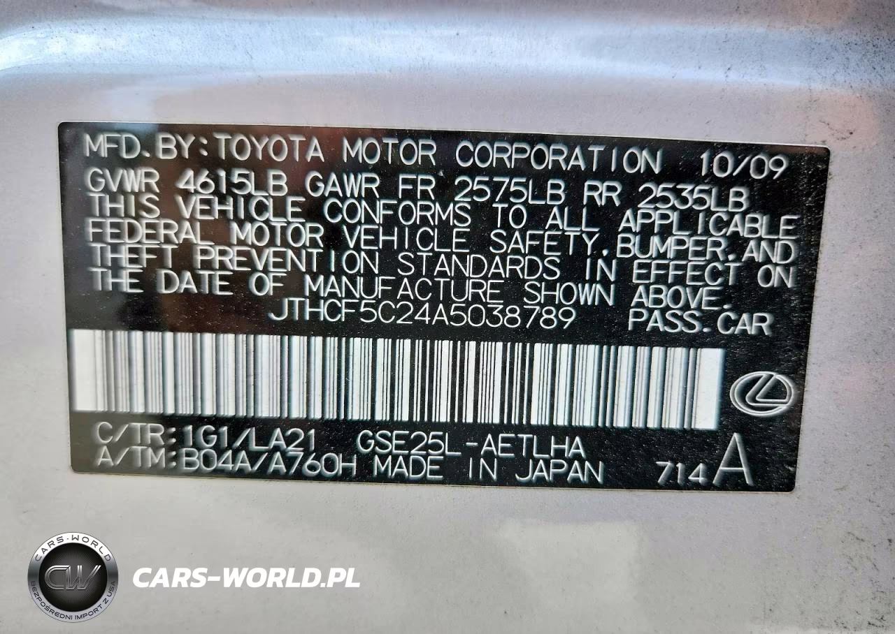 2010 Lexus Is 250 VIN:JTHCF5C24A5038789 - 12