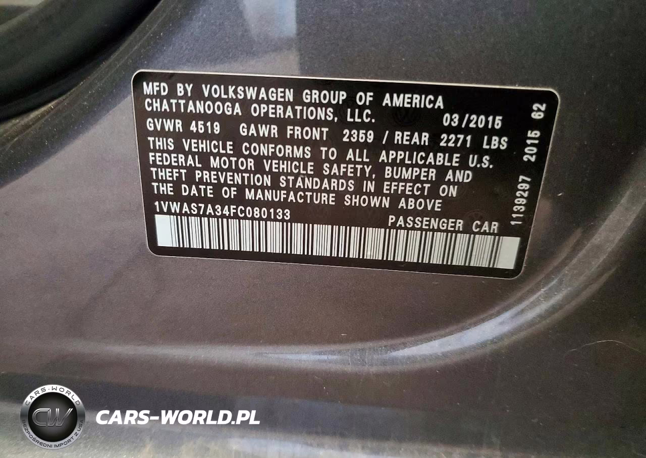 2015 Volkswagen Passat S VIN:1VWAS7A34FC080133 - 12