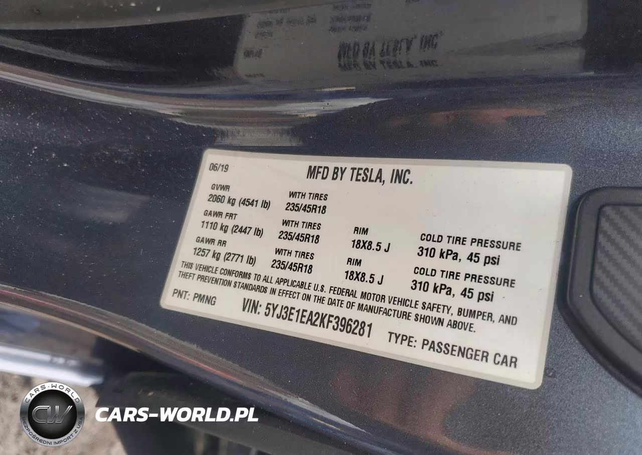 2019 Tesla Model 3 Long Range-Mid Range-Standard Range-Standard Range Plus VIN:5YJ3E1EA2KF396281 - 12