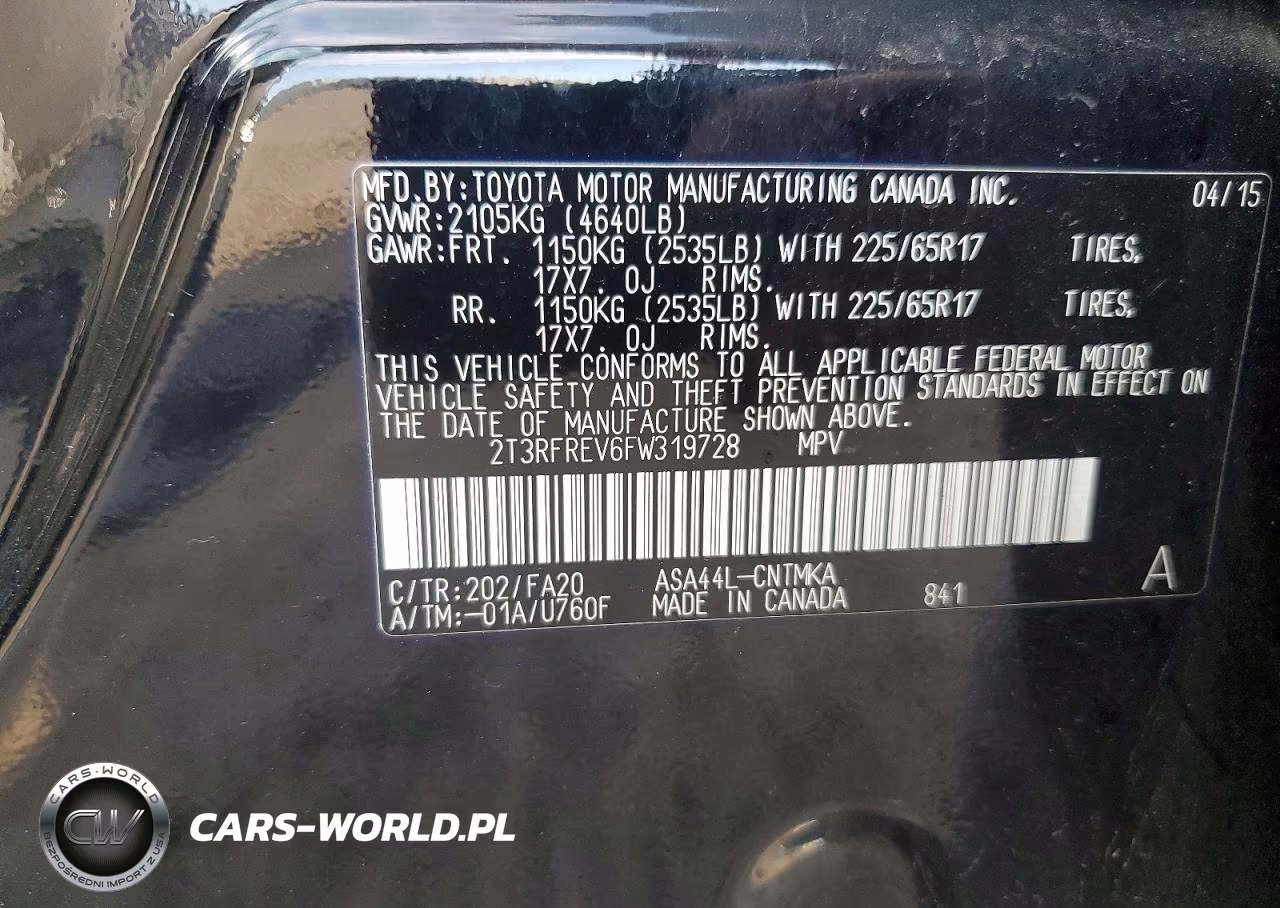 2015 Toyota Rav4 Xle VIN:2T3RFREV6FW319728 - 14