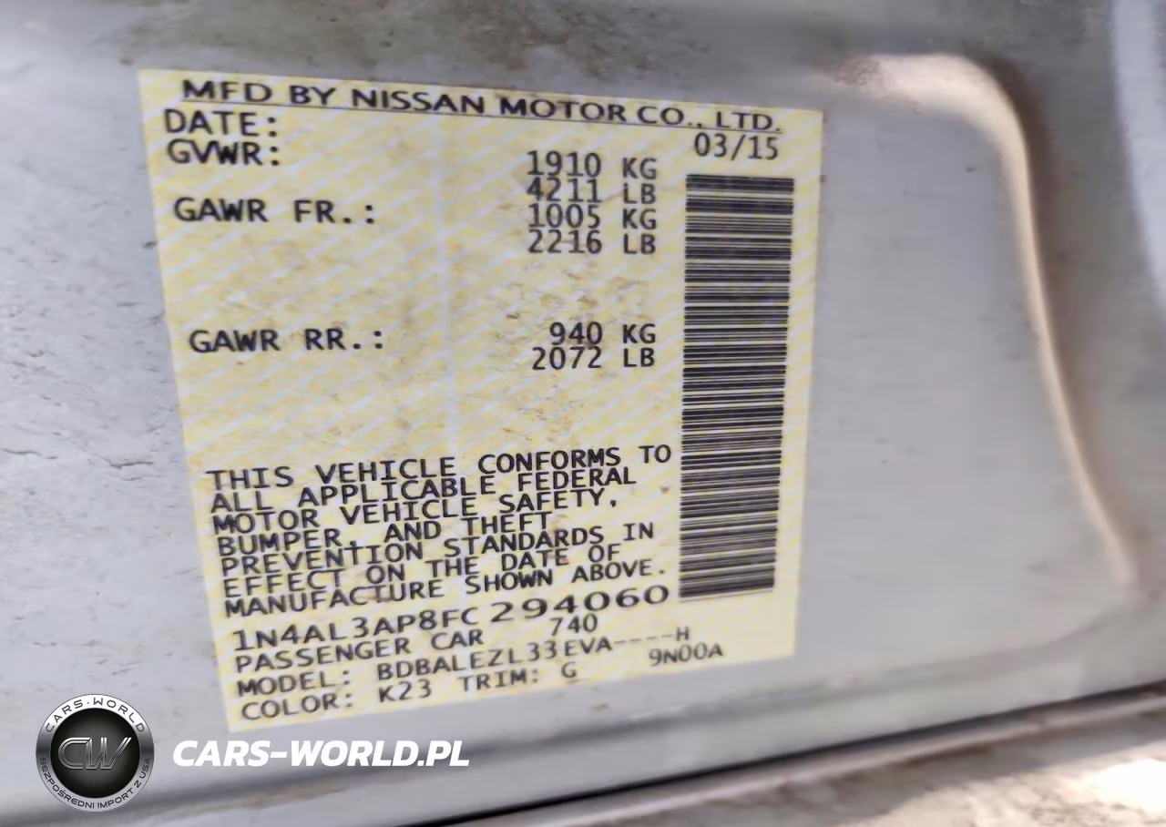 2015 Nissan Altima 2.5 S VIN:1N4AL3AP8FC294060 - 12