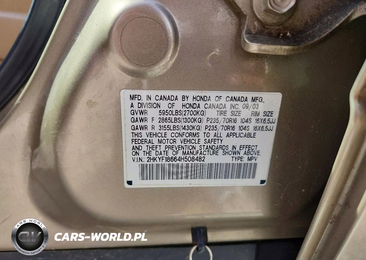2004 Honda Pilot Exl VIN:2HKYF18664H508482 - 13