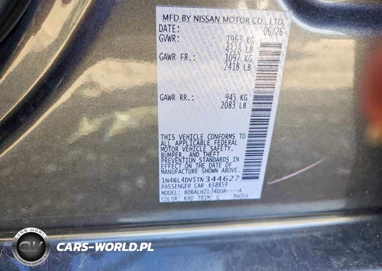 2026 Nissan Altima Sv VIN:1N4BL4DV5TN344627 - 12