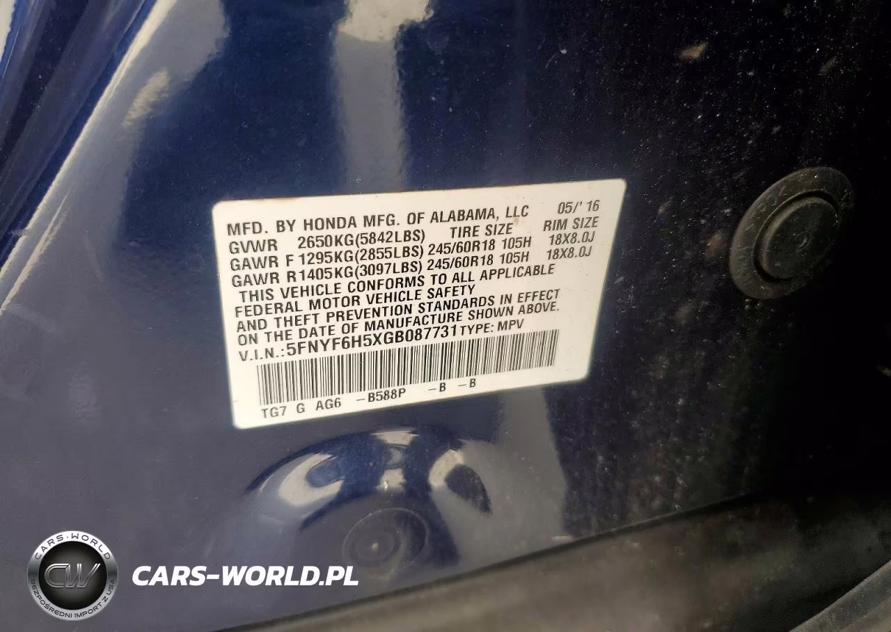 2016 Honda Pilot Exl VIN:5FNYF6H5XGB087731 - 14