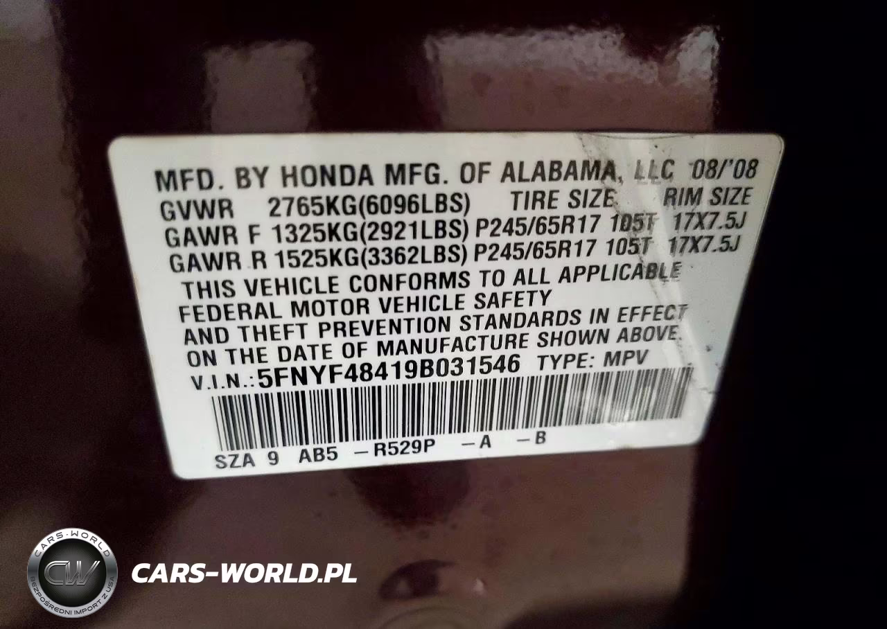 2009 Honda Pilot Ex VIN:5FNYF48419B031546 - 13