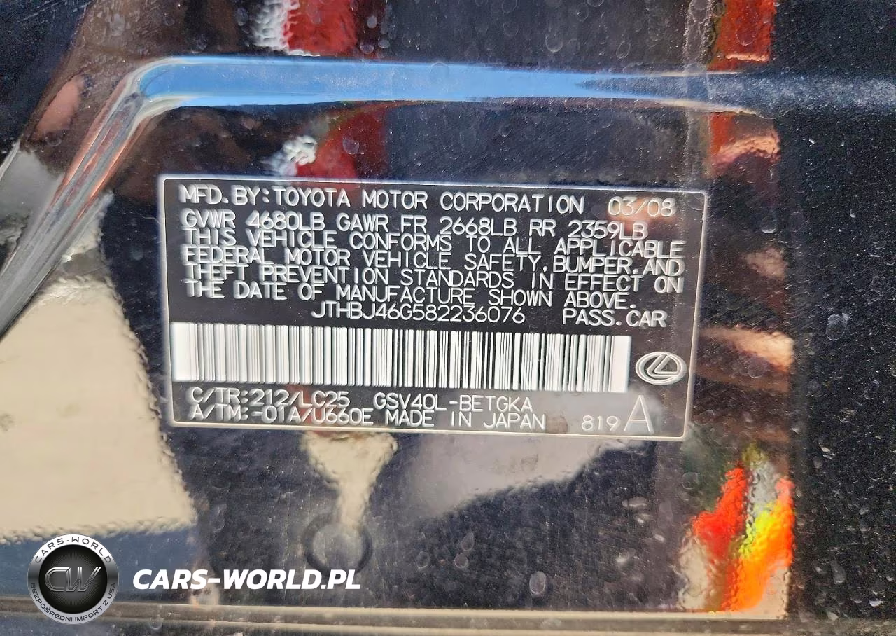 2008 Lexus Es 350 VIN:JTHBJ46G582236076 - 12