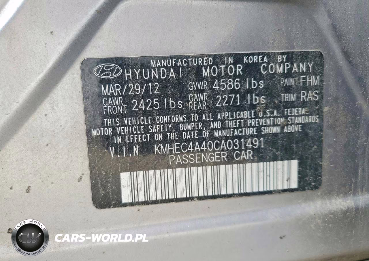 HYUNDAI SONATA HYB VIN:KMHEC4A40CA031491 - 12