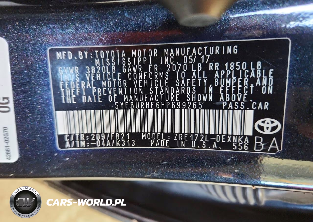 2017 Toyota Corolla Le VIN:5YFBURHE6HP699265 - 12