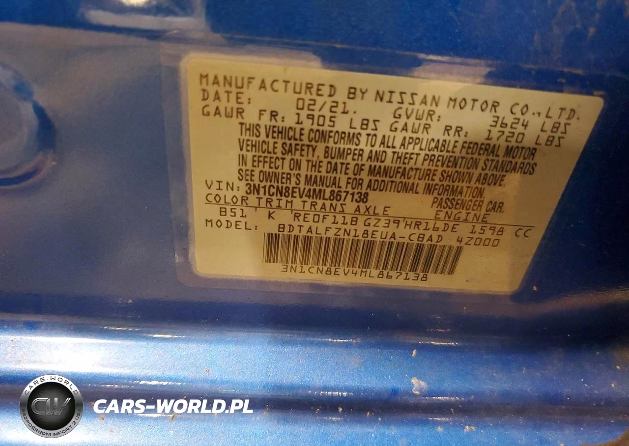 2021 Nissan Versa Sv VIN:3N1CN8EV4ML867138 - 13