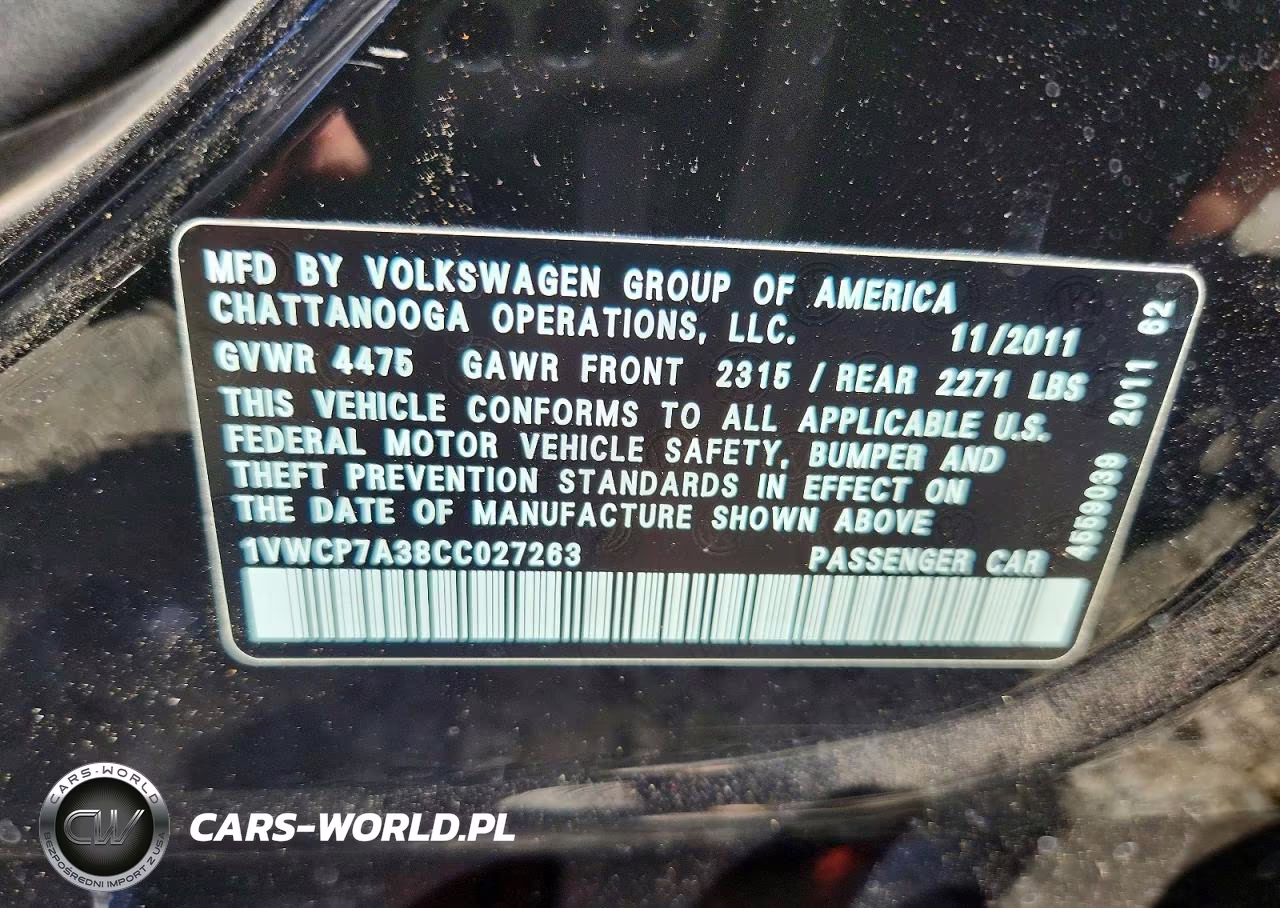 2012 Volkswagen Passat Sel VIN:1VWCP7A38CC027263 - 13
