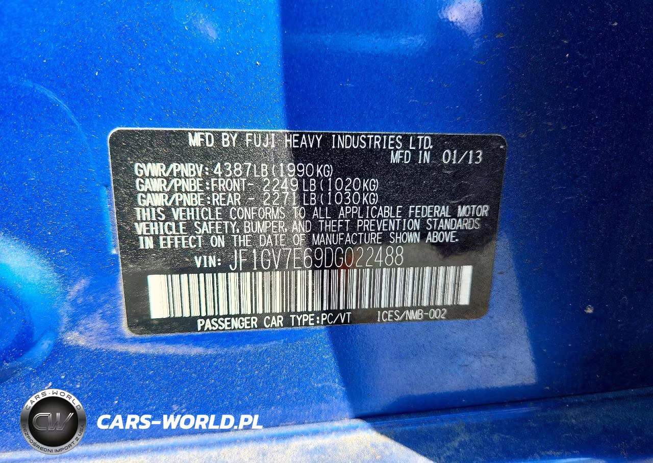 2013 Subaru Impreza Wrx VIN:JF1GV7E69DG022488 - 12