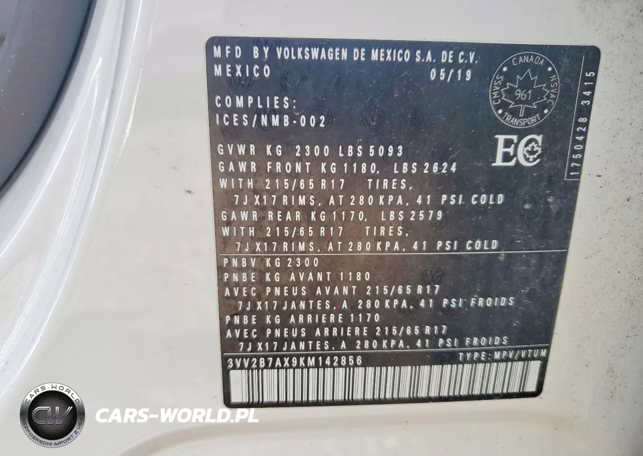 2019 Volkswagen Tiguan Se VIN:3VV2B7AX9KM142856 - 14