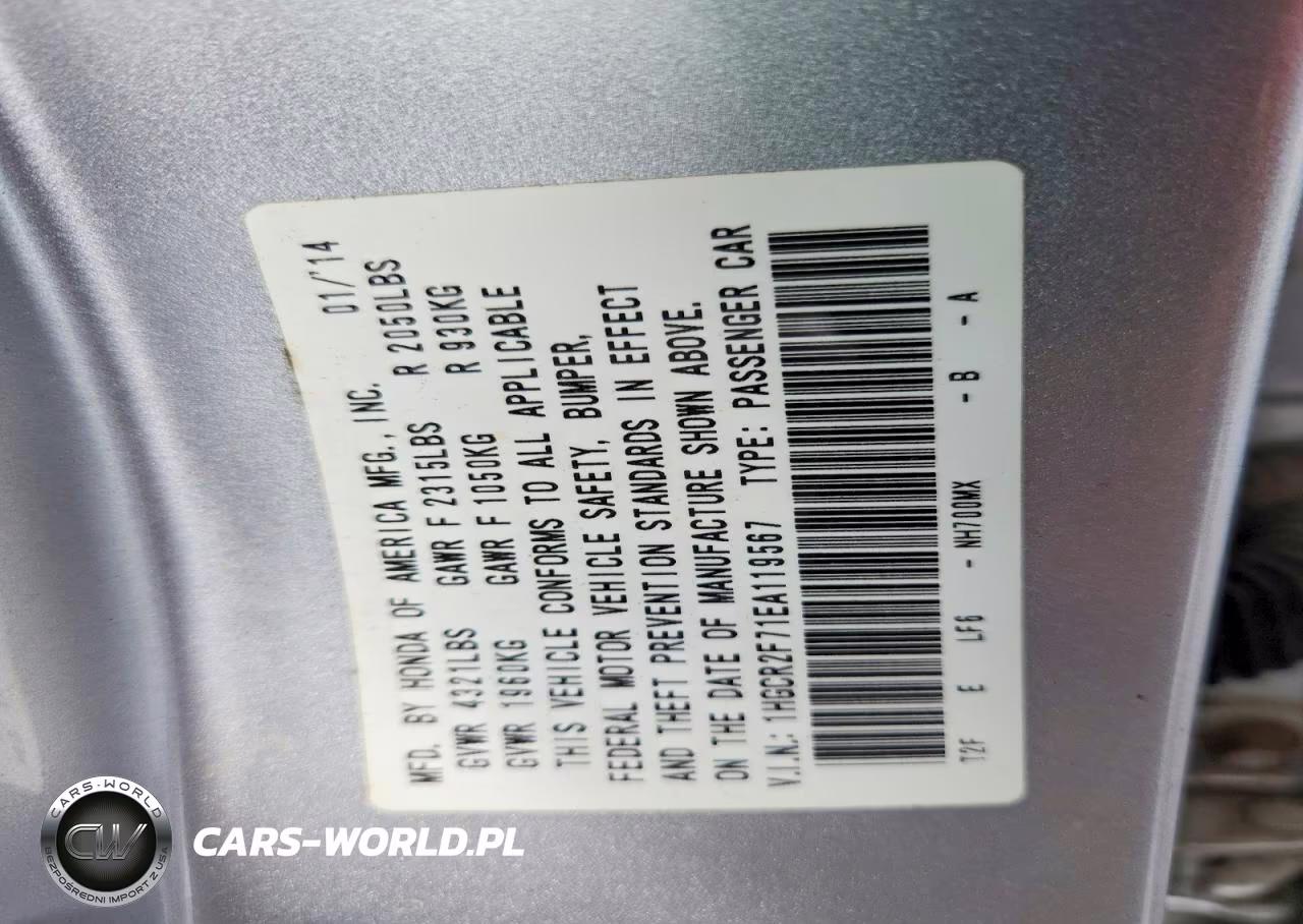 2014 Honda Accord Ex VIN:1HGCR2F71EA119567 - 12