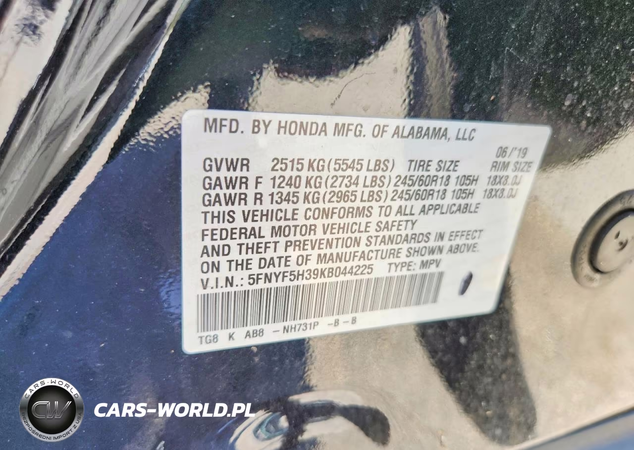 2019 Honda Pilot Ex VIN:5FNYF5H39KB044225 - 13