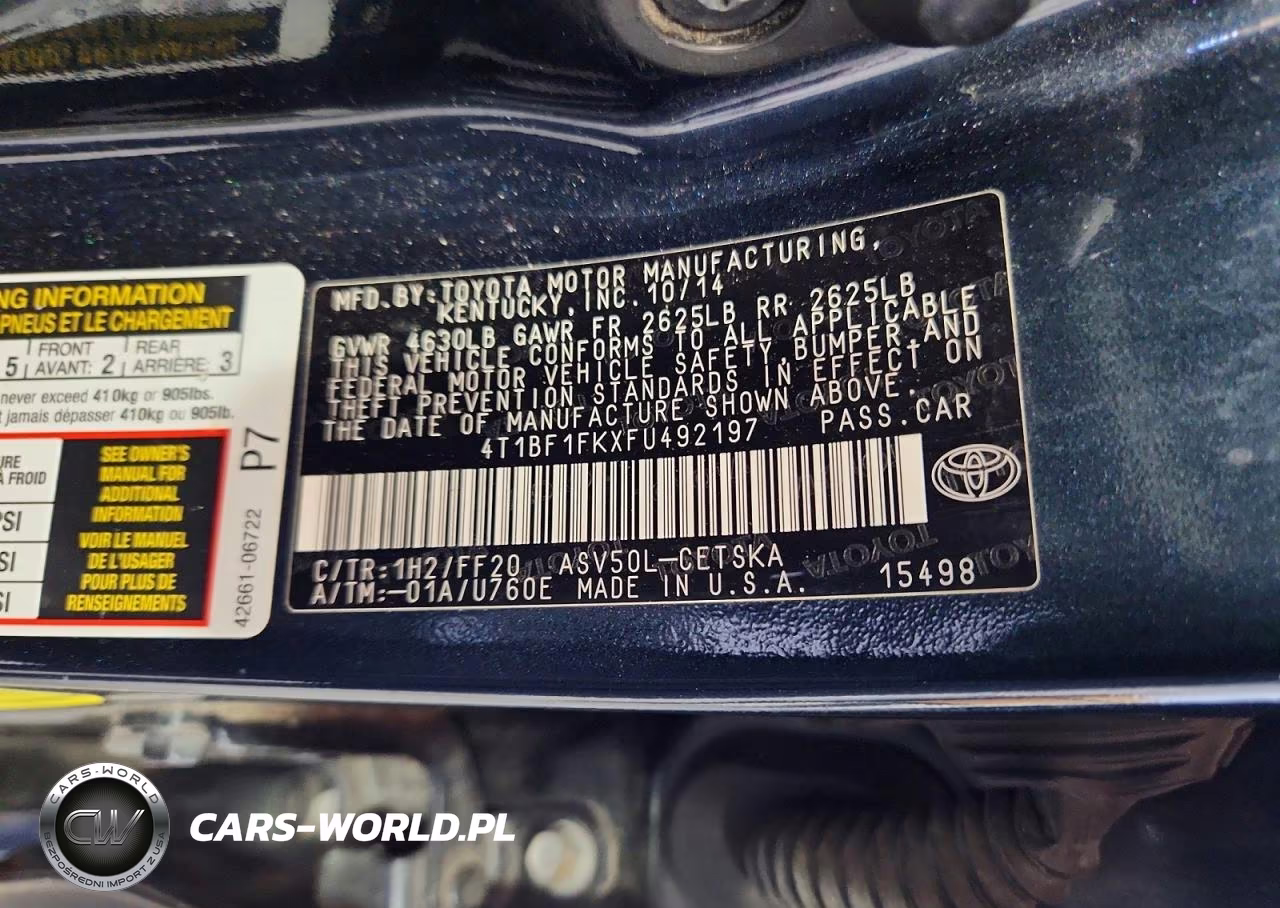2015 Toyota Camry Se VIN:4T1BF1FKXFU492197 - 12