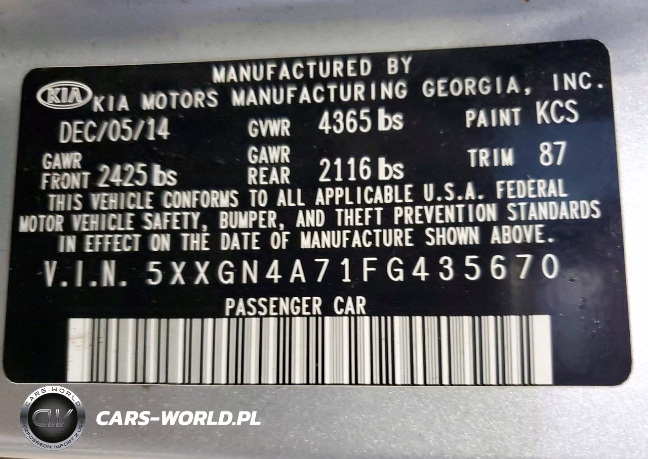 2015 Kia Optima Ex VIN:5XXGN4A71FG435670 - 13