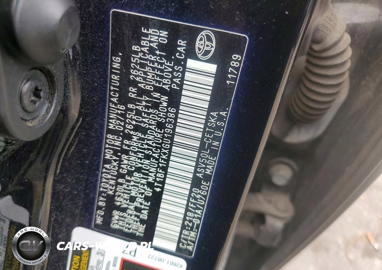 2016 Toyota Camry Se VIN:4T1BF1FKXGU196386 - 12