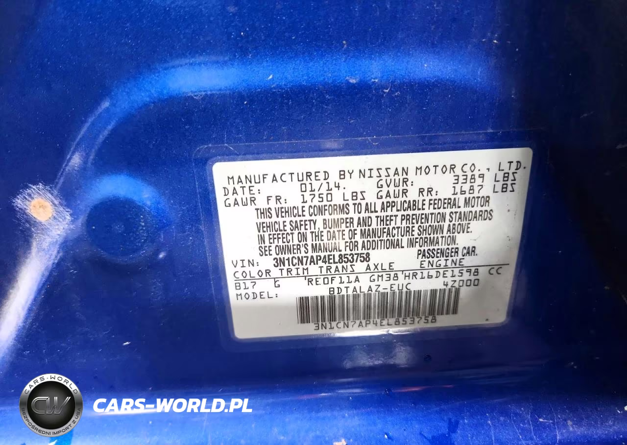 2014 Nissan Versa 1.6 S Plus VIN:3N1CN7AP4EL853758 - 12